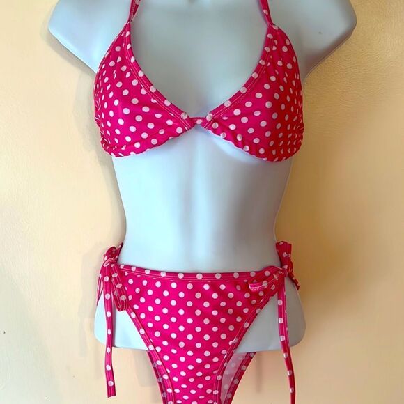 Pink and White Polka Dot String Bikini Sz OS - Picture 2 of 3